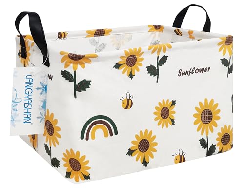 Rectangular Storage Bin Collapse Canvas Fabric Cartoon Storage Basket with Handles for Organizing Home Kitchen Boys and Girls Toys Office Closet Shelf Baskets(Rec Sunflower) - color: Rec Sunflower