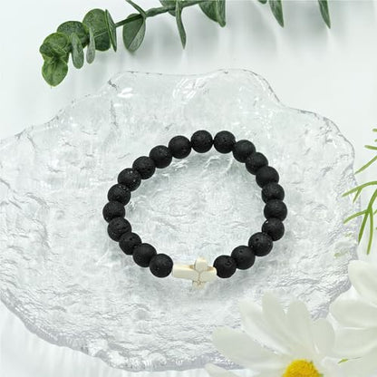 Beaded Bracelets For Women Stone Bracelets For Women Agate Stone Bracelet Natural Bracelet Stone Of Peace Handmade Yoga Stretch Elastic Bracelet - color: Cross Bracelets-Black