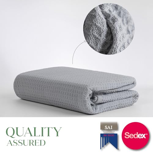 Salt Earth 100% Cotton Waffle Blanket, King Size 106"x92" – Lightweight All Season Throw Blanket for Couch, Bed & Bedroom, Soft Modern Cozy Cotton Blanket (Scottish Grey) - color: Scottish Grey, size: King