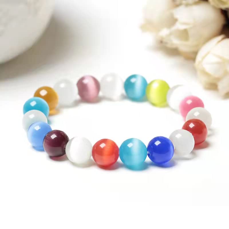 Fuqimanman2020 Healing Natural Stone Stretch Bracelet Strand Chakra Crystal Beaded Energy Reiki Spirituality for Women Conservancy Meditation Protection Jewelry - color: Rainbow