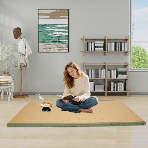 Coconut Fiber Floor Mat, 78"x39" Foldable Tatami Mattress, Breathable Meditation Mat, Eco-Friendly, Supportive Yoga/Bed Mat for Home, Meditation, Tea Room - color: Green