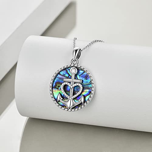 Moon Sun Star Necklace 925 Sterling Silver Abalone Shell Celestial Jewelry Gift for Women - color: Anchor Necklace