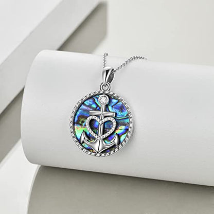 Moon Sun Star Necklace 925 Sterling Silver Abalone Shell Celestial Jewelry Gift for Women - color: Anchor Necklace