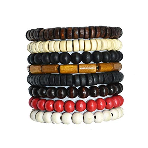 COLORFUL BLING 4Pcs Classic Natural Sandalwood Bead Bracelet Strand Wood Tibetan for Men Women Meditation Buddhist Mala Prayer Jewelry - color: 8pcs