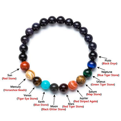 Fesciory Women Solar System Bracelet Universe Galaxy The Eight Planets Guardian Star Natural Stone Beads Bracelet Bangle Gifts - color: Blue Sandstone(Nine Planets)
