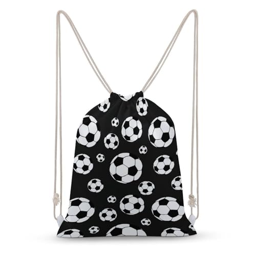 Soccer Balls Football Portable Canvas Drawstring Backpack with Drawstring Pockets 35x50cm - color: Soccer Balls Football, size: 35x50cm