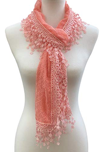 Cindy and Wendy Lightweight Soft Leaf Lace Fringes Scarf Bridal Veils shawl for Women - color: Peach Pink1