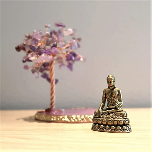Buddha Statue with Healing Crystal Tree, Tree of Life for Positive Energy. Home Decor Yoga Meditation. Amethyst.(A) - style: A