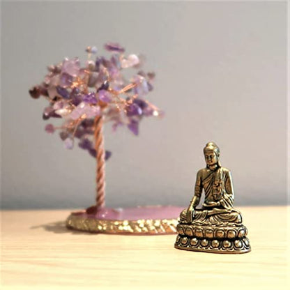 Buddha Statue with Healing Crystal Tree, Tree of Life for Positive Energy. Home Decor Yoga Meditation. Amethyst.(A) - style: A