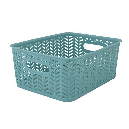 Simplify Small Herringbone Bin in Dusty Blue Storage Basket (25173-DUSTYBLUE)