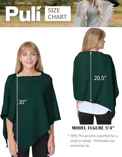 PULI Women's Versatile Knitted Shawls Scarf Poncho Sweater with Buttons Lightweight Spring Summer Fall Wraps - color: A-emerald Green