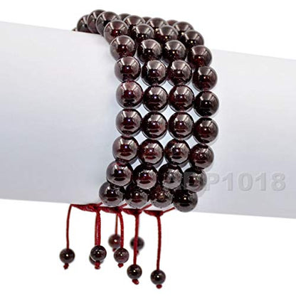 AD Beads Unisex 8mm Gemstone Bracelets Healing Macrame Adjustable 7-9 Inches || wear this healing natural gemstone bracelet help to erase your pain and fear || recover your energy||| - color: Red Garnet