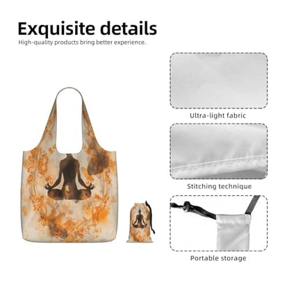 Yoga Meditation (2) For Foldable Shopping Bag, Washable Storage Tote For Work And Travel
