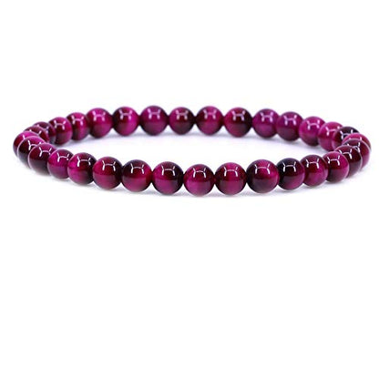 Keleny Semi Precious Crystal 6mm Round Beads Rock Yoga Stretch Bracelet 7 Inch Unisex Unisex - color: Dyed Rose Tiger Eye
