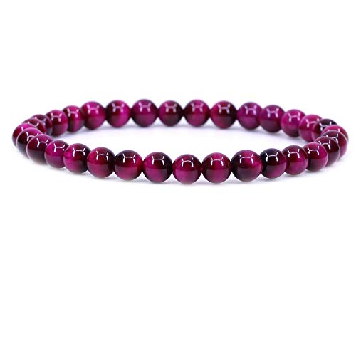 Keleny Semi Precious Crystal 6mm Round Beads Rock Yoga Stretch Bracelet 7 Inch Unisex Unisex - color: Dyed Rose Tiger Eye