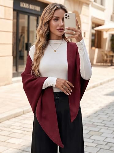 Shawl Wraps Women Pashmina Cardigan Triangle Cape Knit Shoulder Top Sweater Scarf for Fall Winter - color: 01 Burgundy