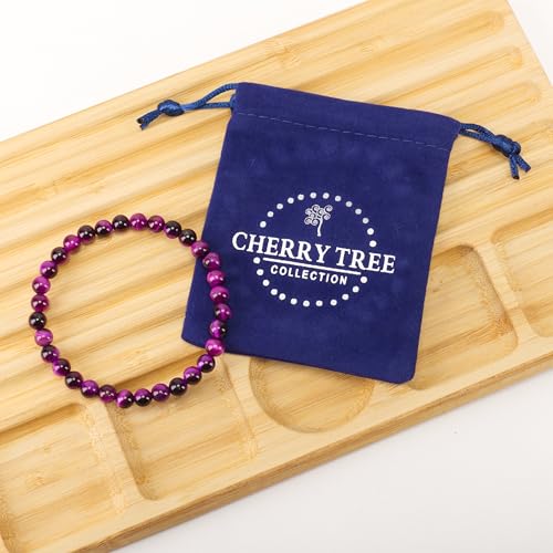 Cherry Tree Collection - Small, Medium, Large Sizes - Gemstone Beaded Bracelets For Women and Men - 6mm Round Beads - color: Purple Tiger's Eye, size: Small