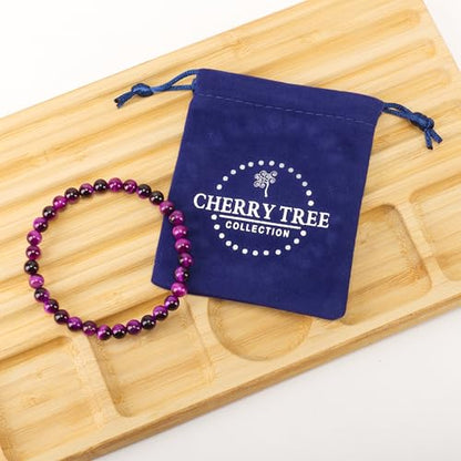 Cherry Tree Collection - Small, Medium, Large Sizes - Gemstone Beaded Bracelets For Women and Men - 6mm Round Beads - color: Purple Tiger's Eye, size: Small