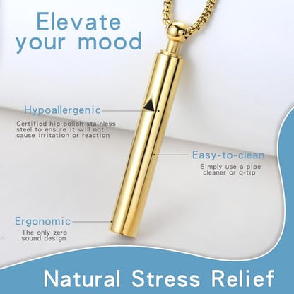 Anxiety Breathe Easy Necklace Mindfulness Breathing Necklace Breathlace Stainless Steel Pendant for Natural Calm & Stress Relief - color: Gold T