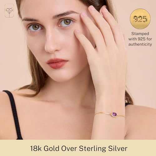 MAX + STONE 18K Gold Over Silver Gemstone Bracelets for Women | Hypoallergenic Birthstone Bracelet | Anti Tarnish Gold Plated Sterling Silver Bracelets for Women - color: Amethyst