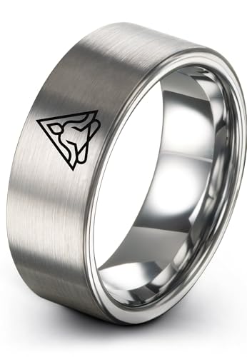 Gift for Yoga Fan - Yoga Meditation Ring - Flat Dome Bevel - Band - Men Women - Brushed Polished - Tungsten - Personalized Custom Engraving - 8mm - Anniversary Wedding - Yellow Rose Gold Silver - color: 13 - Grey Tungsten
