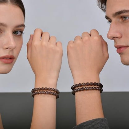 14in Agate Wrap Bracelet for Women Men Natural Round Beaded Agates Stone Healing Stretch Bracelets Elastic Handmade Polished Gemstone Beads Bracelet - color: Grey Obsidian, size: 6mm Beads