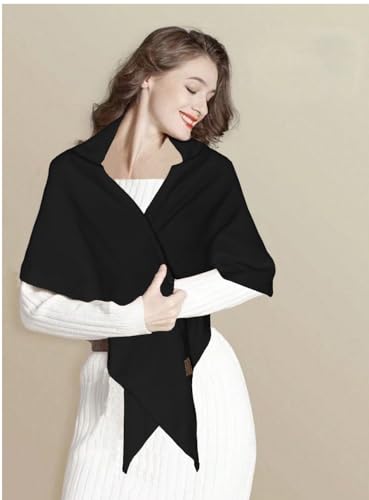 Shawl Wraps For Women,Womens Knitted Knotted Shawls Wool Cashmere Shoulder Top Sweater Shawl Scarf for Fall Winter - color: Black