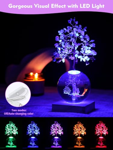 Crystal Tree of Life, 7 Chakra Healing Tree with Multicolor Night Light Crystal Ball for Meditation Relaxation, Spiritual Gift for Women, Mother (3D Mom & Kid Figurines) - color: Mon Kid