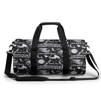 Skull Moon Sun Gothic Witch Board Seamless Black Cylindrical Portable Fitness Bag, Large Capacity Handbag - color: skull moon sun Gothic Witch Board Seamless bl