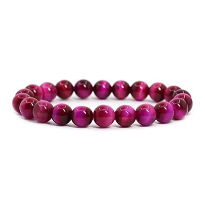 Justinstones Gem Semi Precious Gemstone 8mm Round Beads Stretch Bracelet 7 Inch Unisex - color: AA Rose Tiger Eye