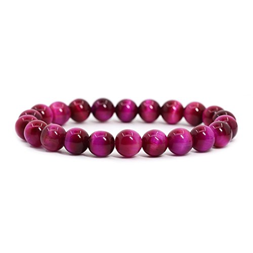 Justinstones Gem Semi Precious Gemstone 8mm Round Beads Stretch Bracelet 7 Inch Unisex - color: AA Rose Tiger Eye
