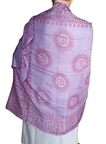KVR Hindu Pooja Religious Cotton Indian prayer scarf with OM Krishna Ganesha Shiva Nataraja yoga spiritual auspicious prints - color: Purple - Om