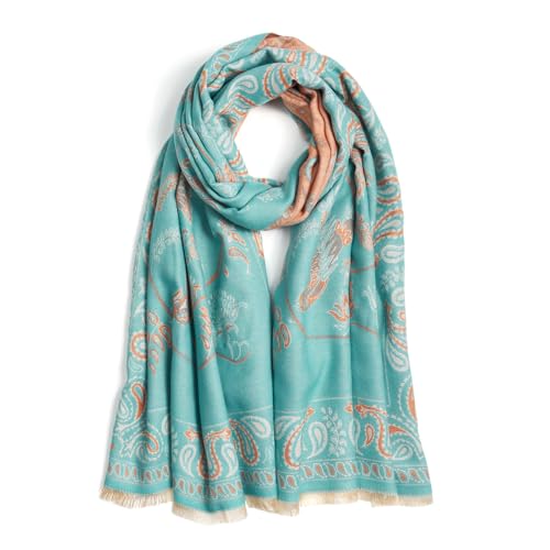 QIUTIMIY Pashmina Shawl Wraps for Womens Winter Scarf Reversible Pattern Designer Ladies Shawls and Wraps for Evening Dresses - color: Flower5-blue