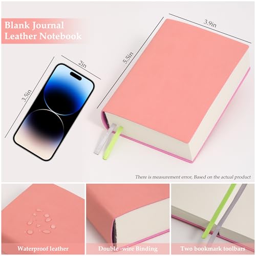 Blank Journal Notebook 720 Pages 3.9 × 5.5 No Lines Soft Leather Pocket Blank Notebook for Women Drawing Book Memo Writing Sketch Diary Notebook (Pink Blank Notebook) - color: Pink Blank Notebook