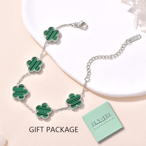 FLY FEI 18K Gold-Plated Four Leaf Clover Bracelet for Women,Adjustable lucky Bracelet Set Jewelry Gift-Hypoallergenic Charm for Birthdays, Wellness & Daily Wear - color: style02-Green(silvery)