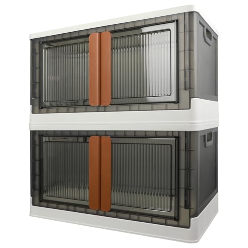 Storage Bins, Cabinet with Lids, Extra Large Useful Box, 19 Gallons (72L) Capacity (Each One), 2 Packs, Collapsible, Transparent, Home Organizer - color: White,Gray, size: 19 Gal (72L) × 2