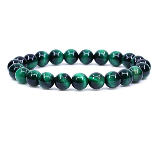 Keleny Gem Semi Precious Gemstones 8mm Natural Stone Round Beads Rock Crystal Jasper Stretch Bracelet 7 Inch Unisex - color: Green