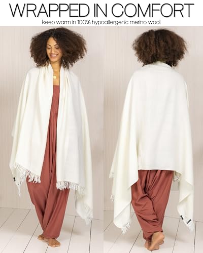 likemary Pashmina Shawls and Wraps - Large Merino Wool Blanket Scarf for Women - Handmade Travel, Meditation & Festival Wrap - color: Cream 40" X 80"