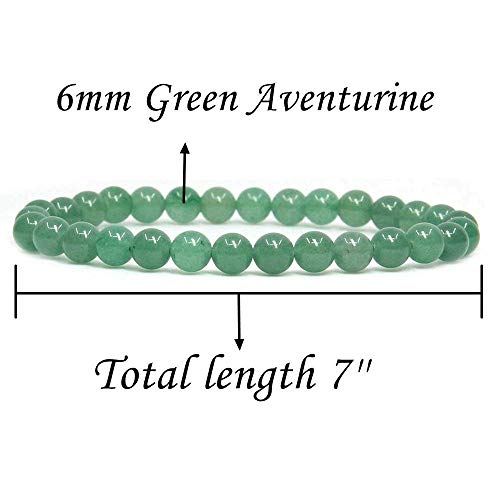 Angelstones Handmade Natural Healing Gemstone 6mm Round Beads Stretch Crystal Bracelet 7 Inch Unisex - color: Green Aventurine