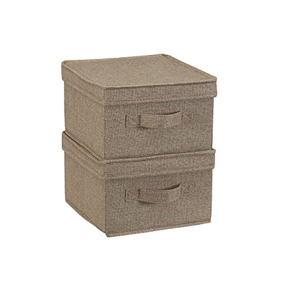 Household Essentials Medium Fabric Storage Bins with Lids, Latte, Set of 2