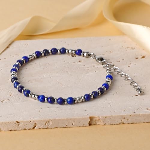 LPBeads Beaded Bracelets for Women Energy Gemstone Charm Jewelry Adjustable Bracelet Gifts for Mom, Daughter, Wife, Friends, Bestie - color: Lapis Lazuli