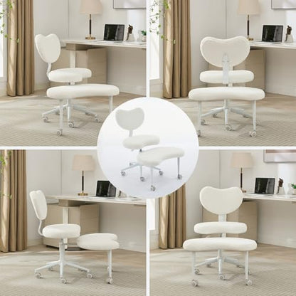 Meditation Chair with Wheels, Ergonomic Criss Cross Chair, Adjustable ADHD Floor Sitting Chair, Swivel Cross Legged Office Chair with High Back, Kneeling Posture Chair, Teddy Fabric,Ivory - color: （teddy Fabric）ivory
