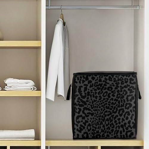 Dark Gray Black Leopard Cheetah Large Capacity Portable Cotton Quilt Storage Bag Unisex