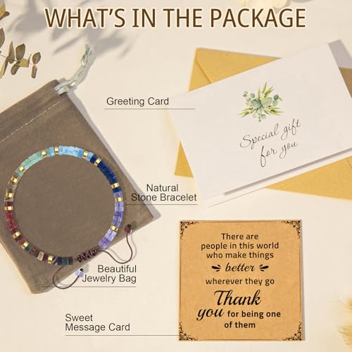 Thank You Gifts for Women: Teacher Appreciation Office Gifts for Coworkers Employee Boss Lady Manager Colleague Natural Stone Bracelet - color: Rainbow II-BETTER