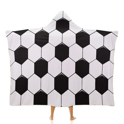 Soccer Ball White and Black Large Size Comfortable Hooded Blanket, Warm Blanket 40"x50" - color: Soccer Ball White and Black, size: 40"x50"