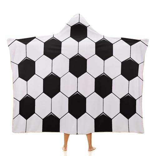 Soccer Ball White and Black Large Size Comfortable Hooded Blanket, Warm Blanket 40"x50" - color: Soccer Ball White and Black, size: 40"x50"