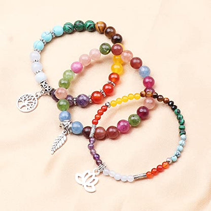 Tree of Life Yoga Healing Stone Bracelets,Multilayer Lotus Chakra Stone Reiki Bracelet Sets,Anxiety Crystal Natural Stone,for Women Stress Relief - style: Chakra+colorful tourmaline