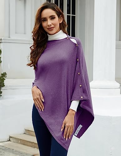 PULI Women's Versatile Knitted Shawls Scarf Poncho Sweater with Buttons Lightweight Spring Summer Fall Wraps - color: A-purple