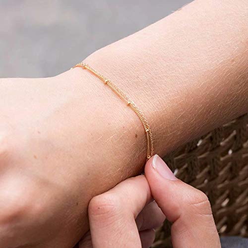 Dainty Gold Bracelets for Women, 14K Gold Plated Adjustable Layered Beads Bracelet Cute Evil Eye Oval Chain Pearl Bar Turtle Gold Bracelets for Women Jewelry