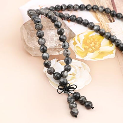 AD Beads 6mm 8mm 108 Prayer Mala Jasper Elastic Bracelet - Handmade Yoga Meditation Healing Power Energy Gifts for Unisex Adult. - color: Larvikite Labradorite(Balance )